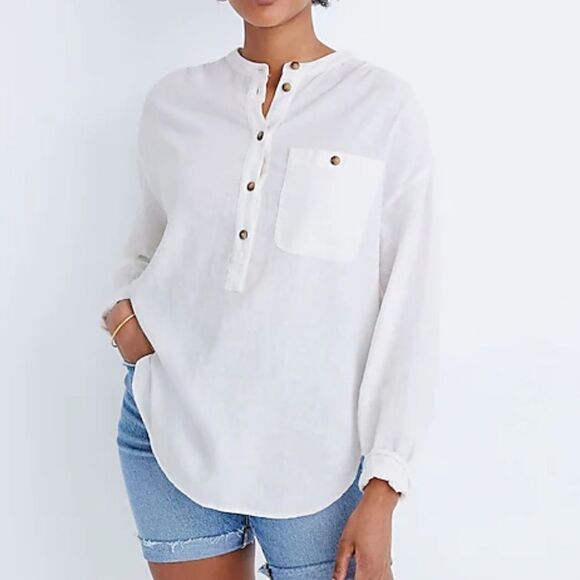 Madewell white linen blend popover tunic top size XS - Picture 3 of 9